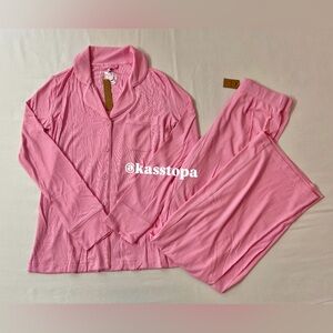 SKIMS Soft Lounge Ribbed Button Up Top + Straight Leg Pants Pajama Set